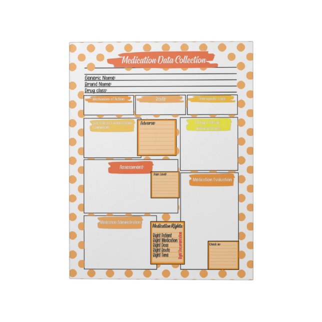 Orange Nursing Student Medication Template  Notepad (Rotated)