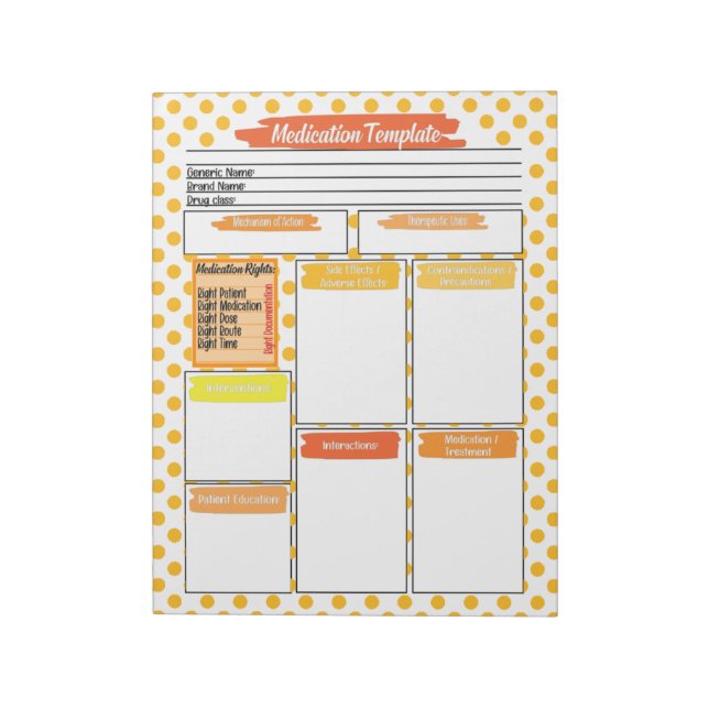 Orange Nursing Student Medication Template Notepad (Rotated)