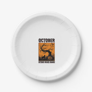 Orange October Halloween Vintage Spooky Shirt Desi Paper Plate