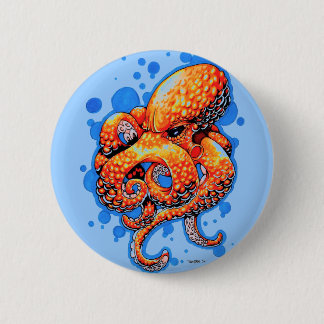 orange octopus 6 cm round badge