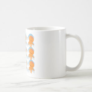 Orange Octopus And Blue Waves Pattern Coffee Mug