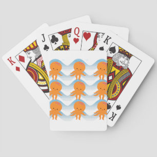 Orange Octopus And Blue Waves Pattern Playing Cards