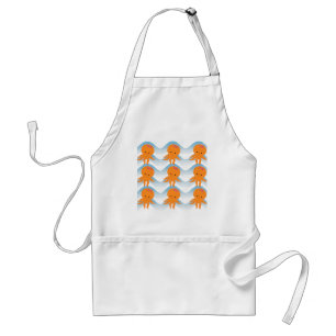 Orange Octopus And Blue Waves Pattern Standard Apron