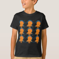Orange Octopus And Blue Waves Pattern