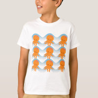 Orange Octopus And Blue Waves Pattern