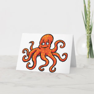 Orange Octopus Cartoon Ocean Sea Creature Card
