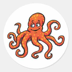 Orange Octopus Cartoon Ocean Sea Creature Classic Round Sticker
