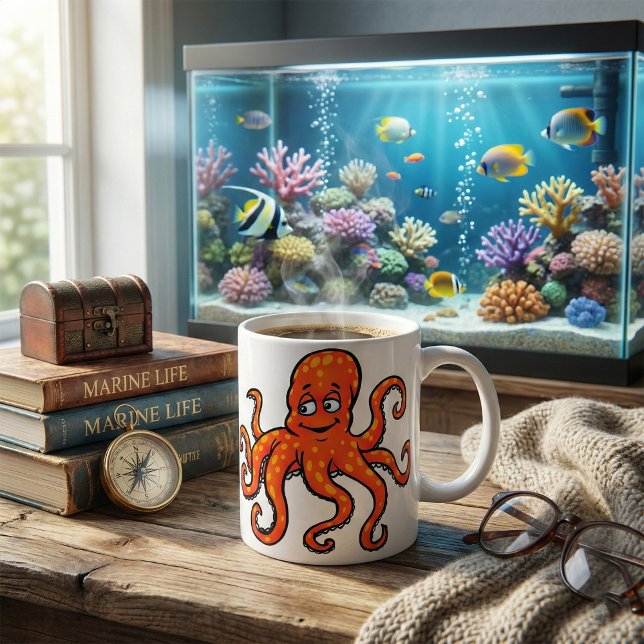 Orange Octopus Cartoon Ocean Sea Creature Coffee Mug (Creator Uploaded)