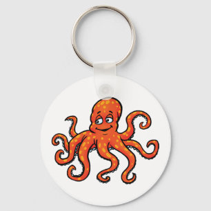 Orange Octopus Cartoon Ocean Sea Creature Key Ring