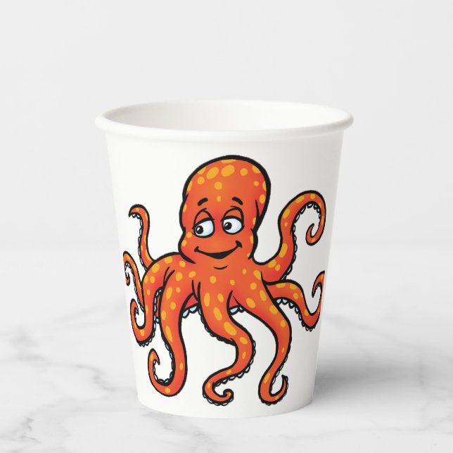 Orange Octopus Cartoon Ocean Sea Creature Paper Cups (Front)