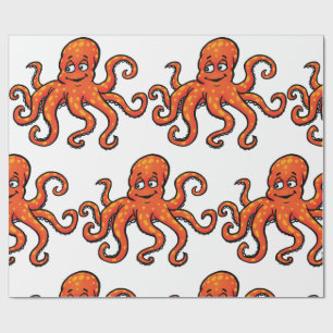 Orange Octopus Cartoon Ocean Sea Creature Wrapping Paper