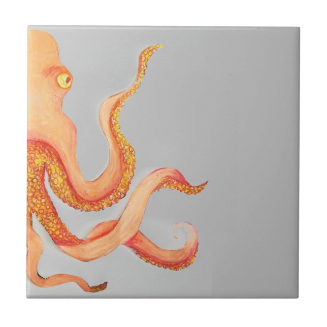 orange octopus ceramic tile (Front)