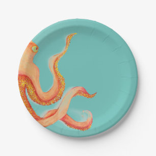 orange octopus paper plate
