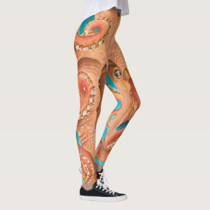 Orange Octopus Teal Watercolor Leggings