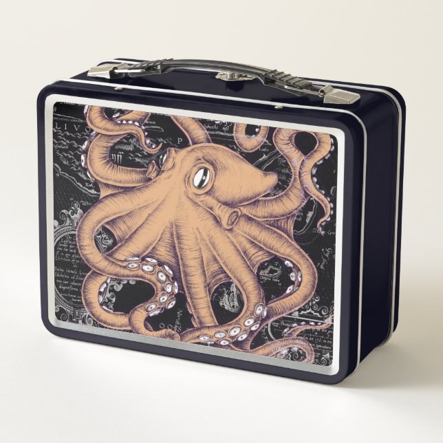 Orange Octopus Tentacles ink Metal Lunch Box (Back)