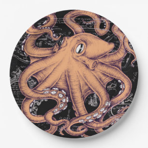 Orange Octopus Tentacles ink Paper Plate