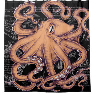 Orange Octopus Tentacles ink Shower Curtain