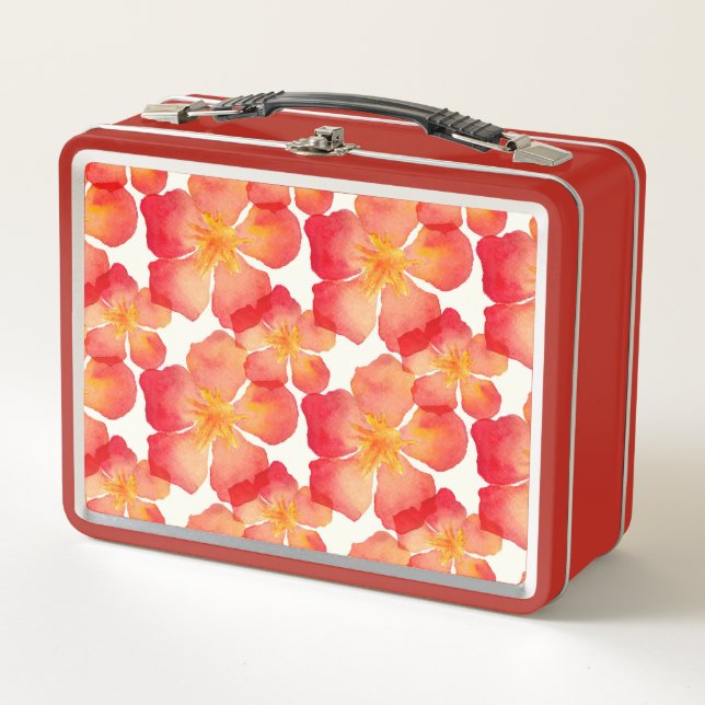 Orange Oleander Floral Pattern Metal Lunch Box (Front)