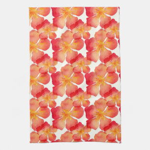 Orange Oleander Floral Pattern Tea Towel