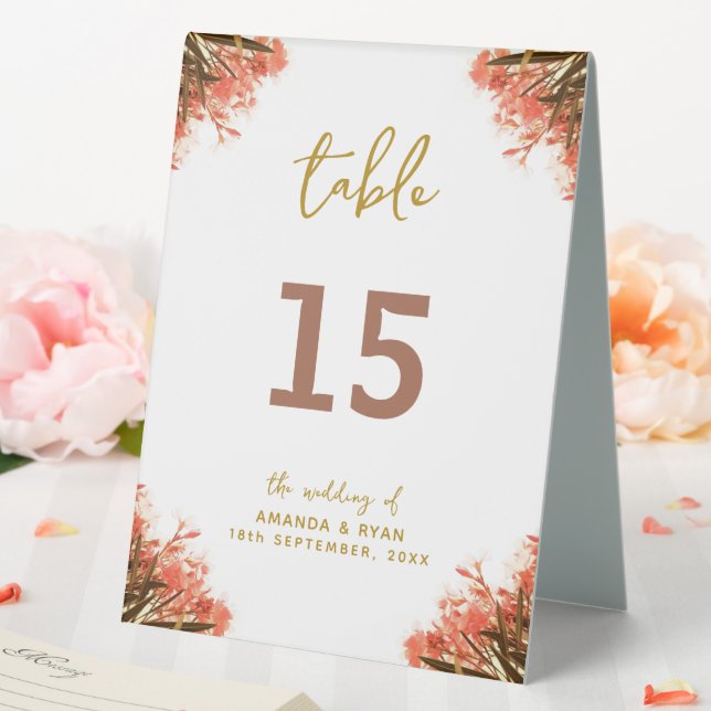 Orange Oleander Flower Wedding Table Number  (In SItu (Wedding))
