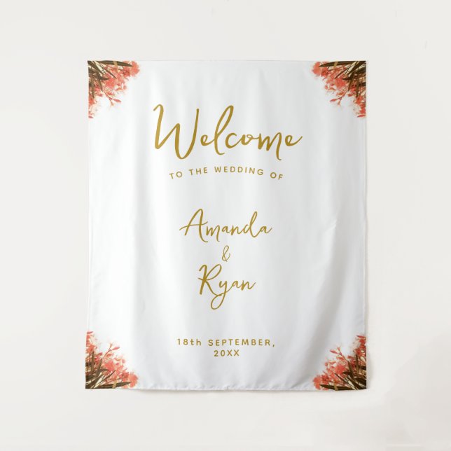 Orange Oleander Flower Wedding Welcome Backdrop Tapestry (Front)