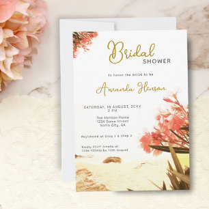 Orange Oleander Flowers Beach Bridal Shower Invitation