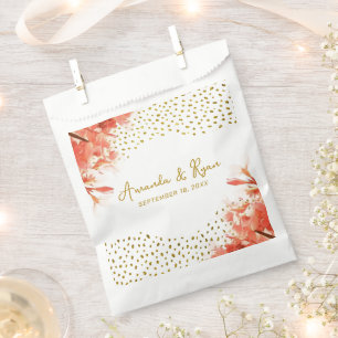 Orange Oleander Flowers Gold Glitter Wedding Favour Bag