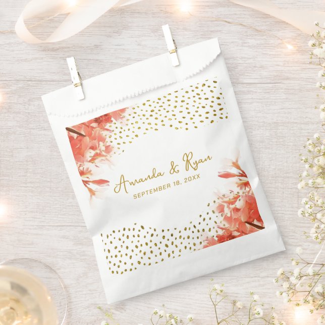 Orange Oleander Flowers Gold Glitter Wedding  Favour Bag (Clipped)