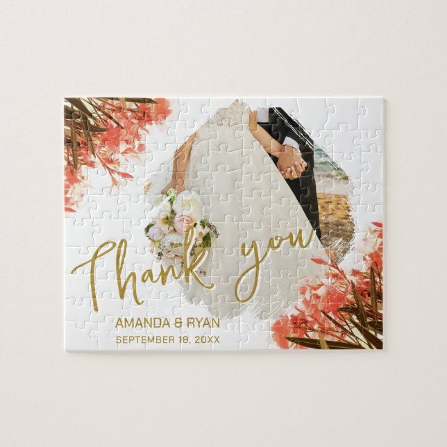 Orange Oleander Flowers Photo Thank you Wedding  Jigsaw Puzzle (Horizontal)