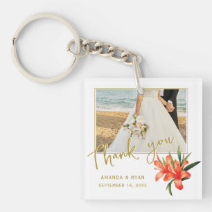 Orange Oleander Flowers Photo Thank you Wedding  Key Ring