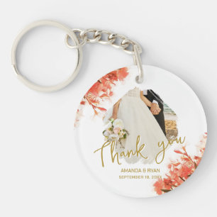 Orange Oleander Flowers Photo Thank you Wedding  Key Ring