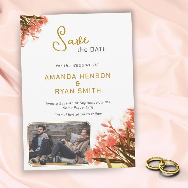 Orange Oleander Flowers Photo Wedding  Save The Date (Creator Uploaded)