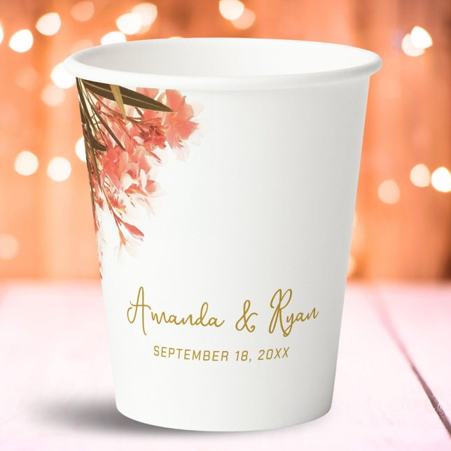 Orange Oleander Flowers Wedding Celebration Paper Cups (Creator Uploaded)