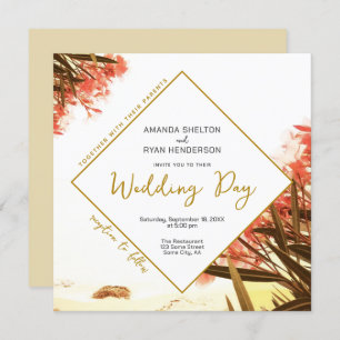 Orange Oleander on the Beach Floral Wedding Invitation