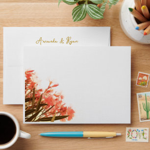 Orange Oleander Tropical Flowers Wedding Envelope