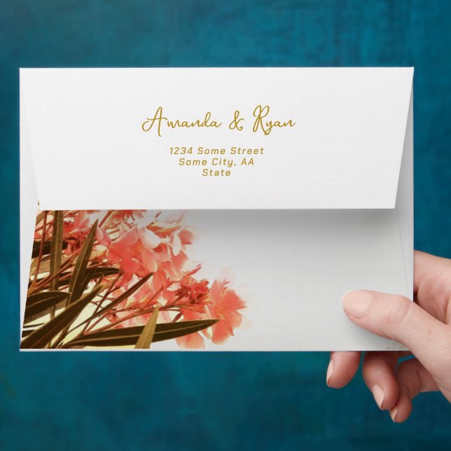 Orange Oleander Tropical Flowers Wedding  Envelope (Hand)