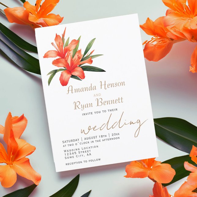 Orange Oleander Watercolor Flower Floral Wedding  Invitation (Creator Uploaded)