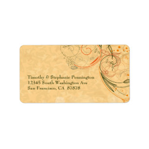 Orange & olive floral swirls wedding address label