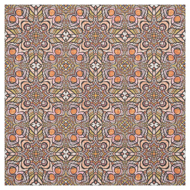 Orange Olive Green Retro Chic Nouveau Deco Pattern Fabric (Swatch)
