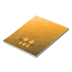 Orange ombre geometric mesh pattern Monogram Notepad
