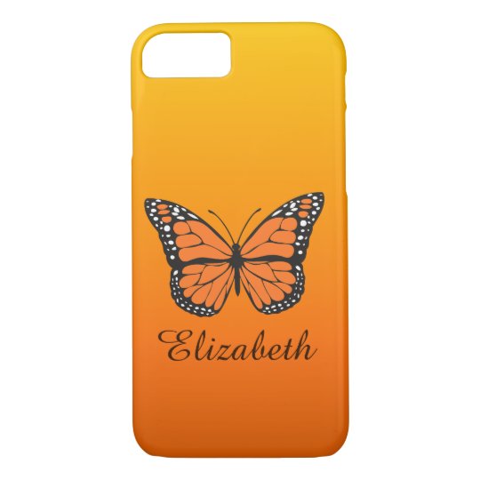 Orange Ombre Monarch Butterfly Custom Name iPhone 8/7 Case