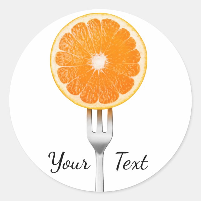Orange on a fork classic round sticker (Front)