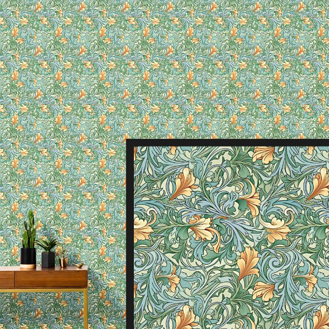 Orange on Aqua Teal Blue Art Nouveau Wallpaper (Creator Uploaded)