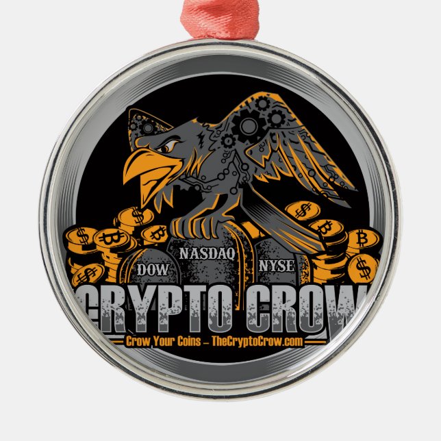 Orange on Black Crypto Crow Metal Tree Decoration (Front)
