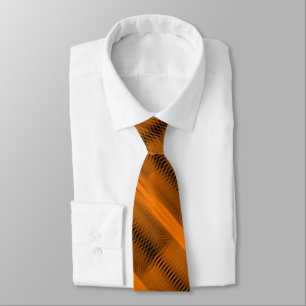 Orange On Black Futuristic Abstract Pattern Art Tie