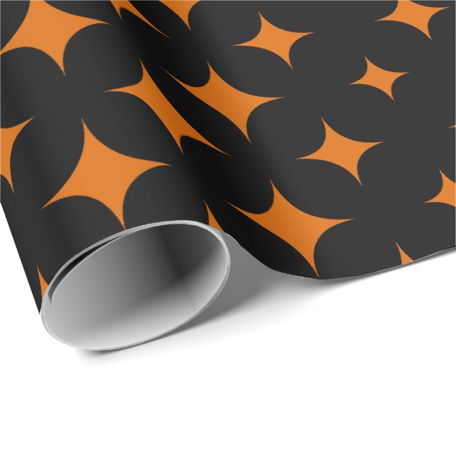 Orange on Black Halloween Pattern Wrapping Paper (Roll Corner)
