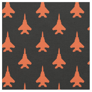 Orange on Black Strike Eagle Fighter Jet Pattern Fabric