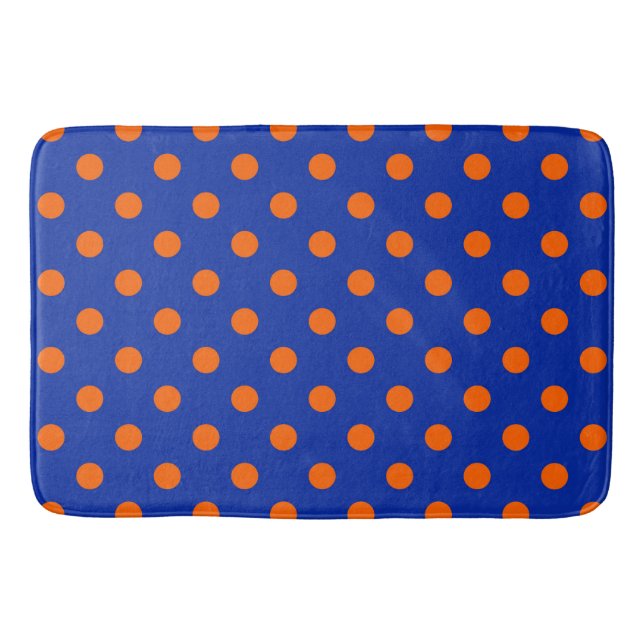 Orange On Blue Polka Dots Pattern Design  Bath Mat (Front)