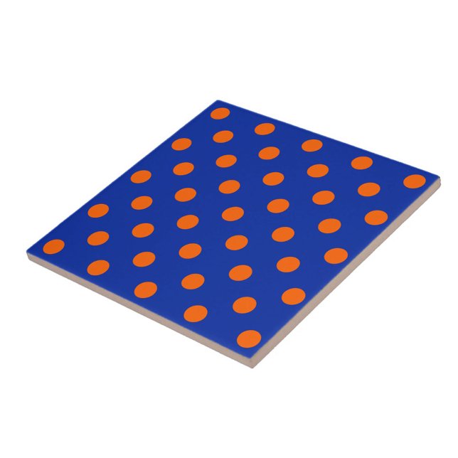 Orange On Blue Polka Dots Pattern Design  Ceramic Tile (Creator Uploaded)