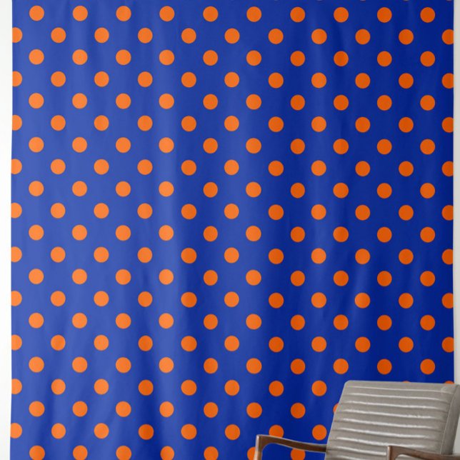 Orange On Blue Polka Dots Pattern Design  Fabric (Creator Uploaded)